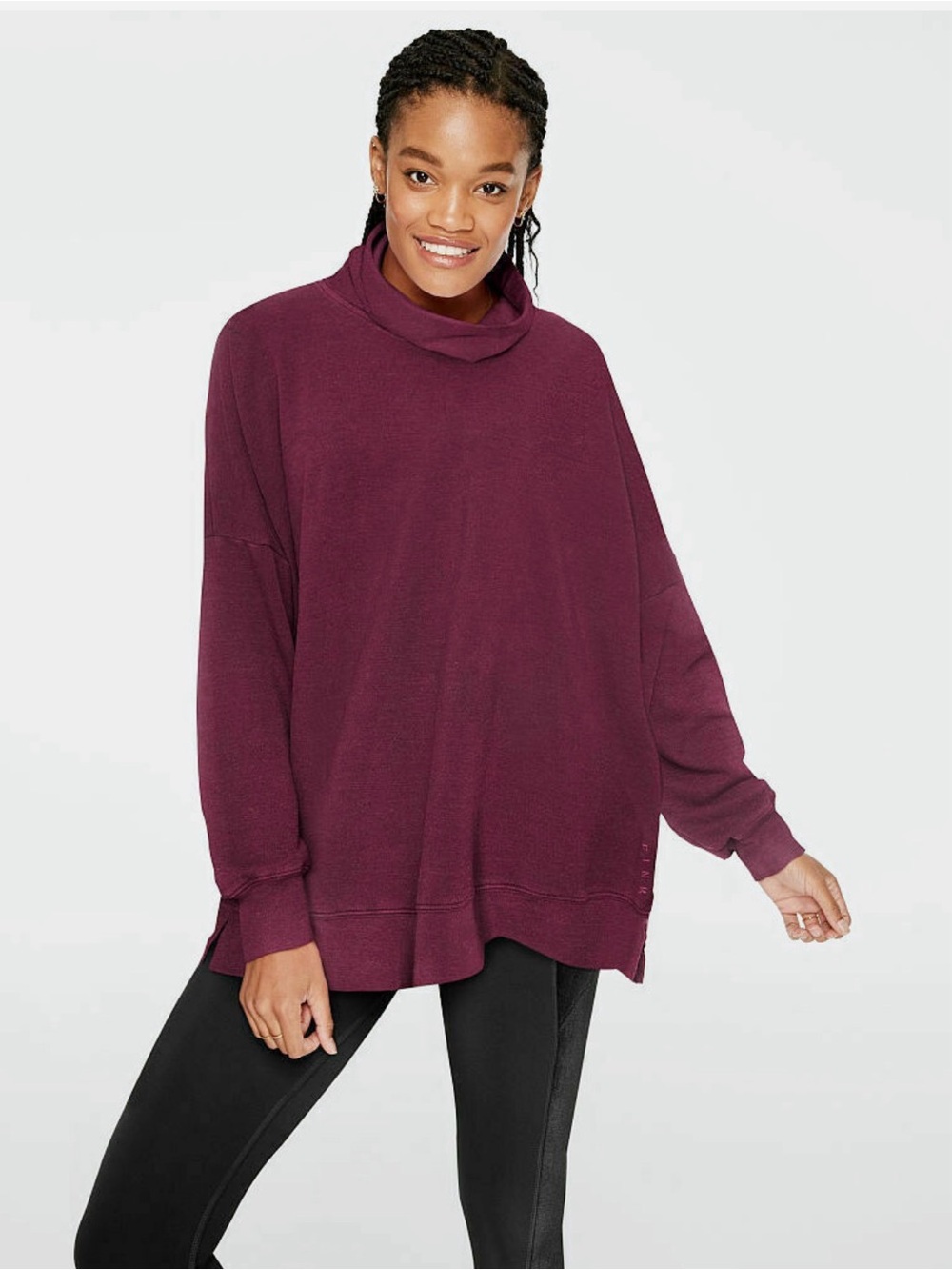 aerie “The Sweat Everyday” Maroon Cowl Neck Sweater
